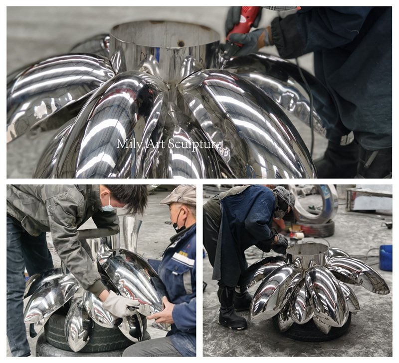 Stainless Steel Lotus Flower Sculpture Making Process Display