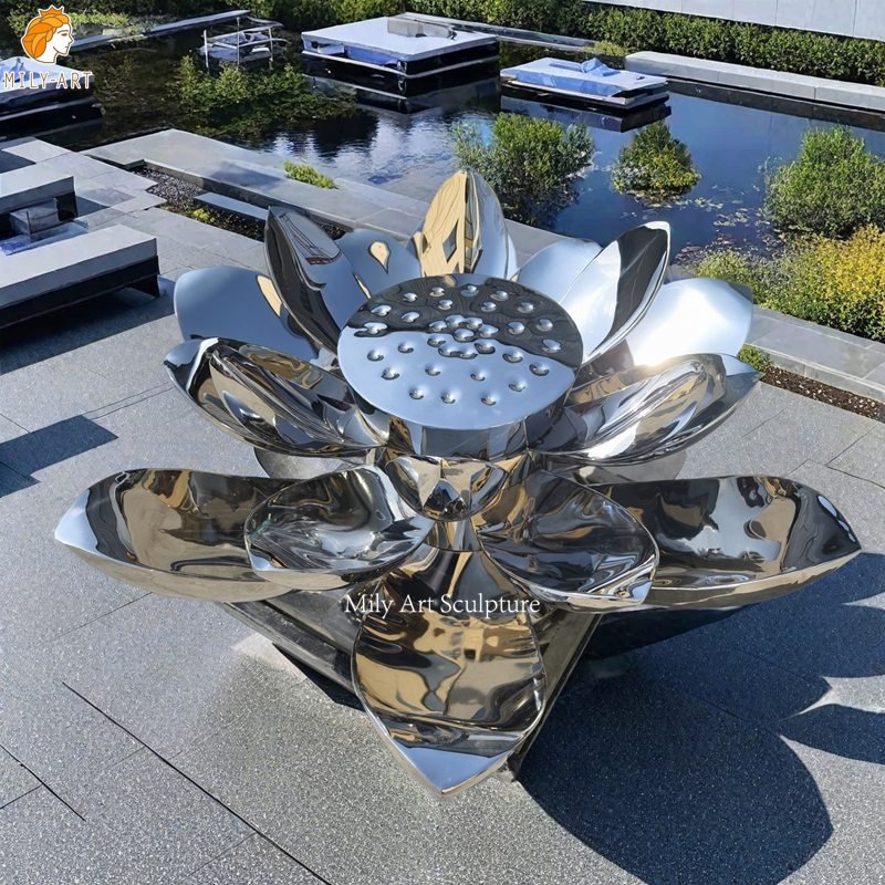 Modern Stainless Steel Lotus Flower Sculpture