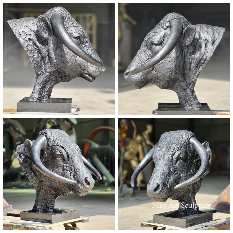 Bronze Longhorn Bull Head Sculpture Details
