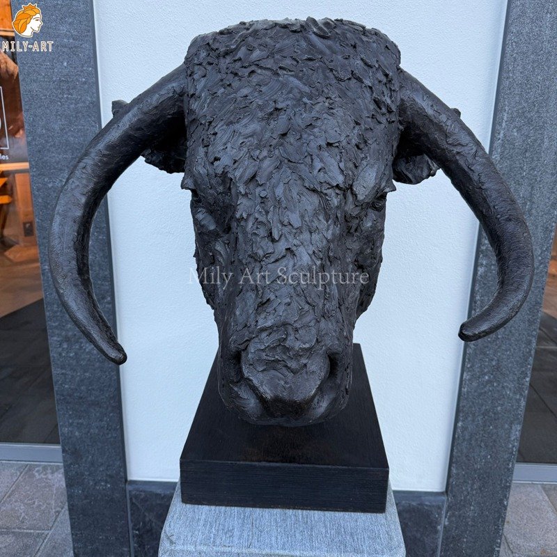 Bronze Longhorn Bull Head Sculpture for Front Door Decor