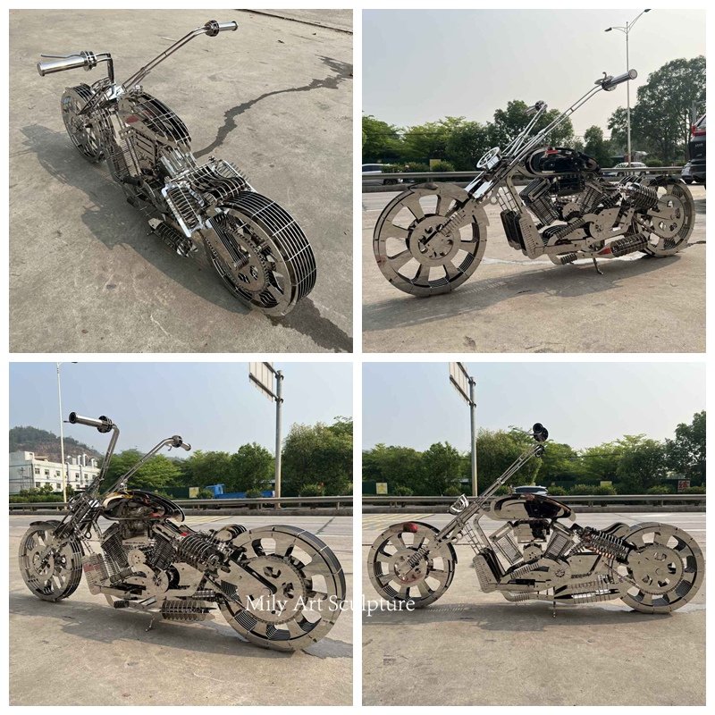 Custom Stainless Steel Motorcycle Sculpture Details