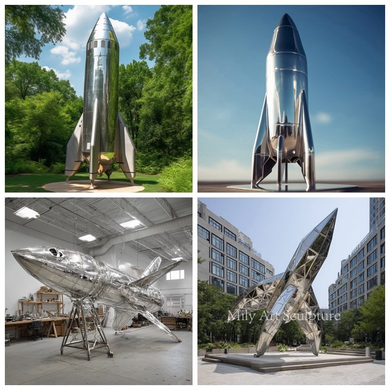 Custom Stainless Steel Rocket Sculpture Details