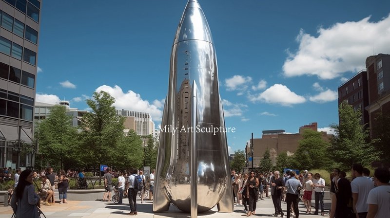 Custom Stainless Steel Rocket Sculpture for Outdoor Square Decor