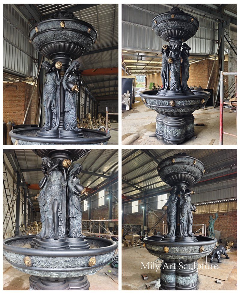 Large Bronze Lady Pouring Water Fountain Details