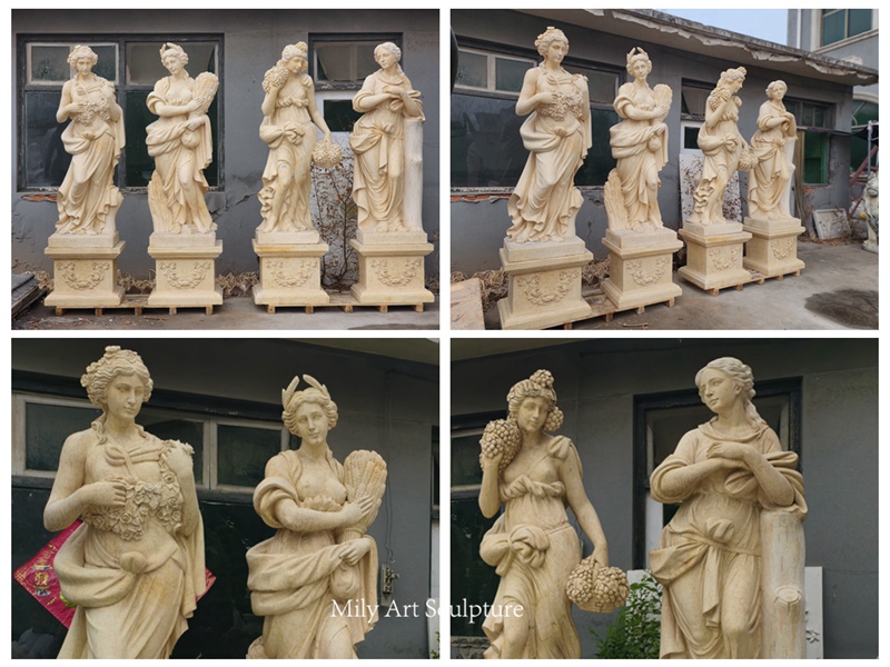 Life Size Beige Marble Four Seasons Goddess Statue Set Details