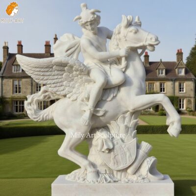 Marble Mercury Riding Pegasus Statue for Manor Decor