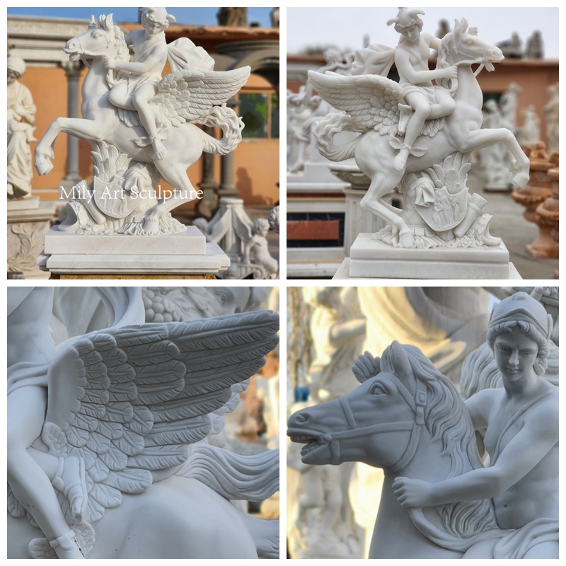 Marble Mercury Riding Pegasus Statue Detail