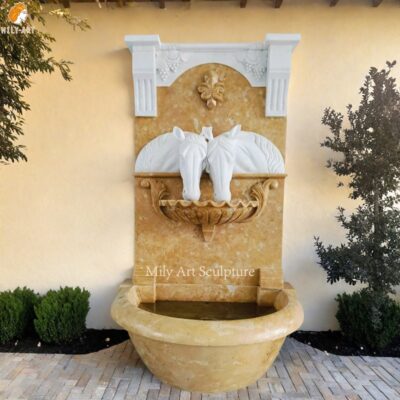 Natural Marble Horse Head Wall Fountain for Yard Decor