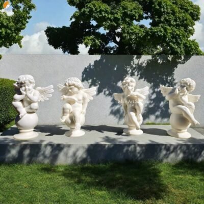 White Outdoor Marble Cherub Angel Garden Statues