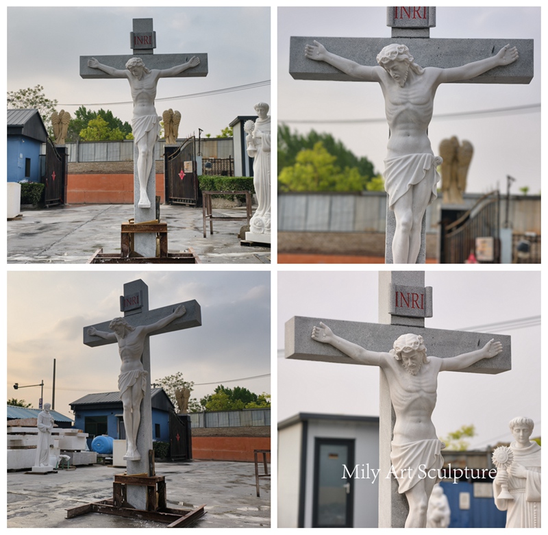 White Marble Statue of Jesus on the Cross Details
