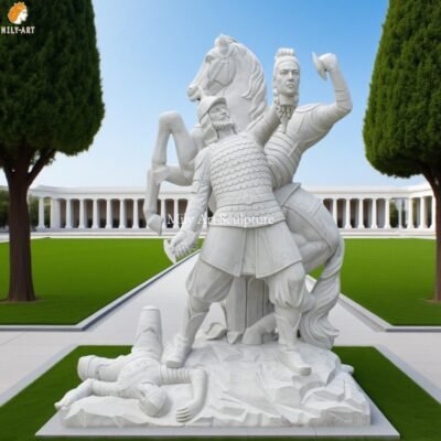 Custom Marble Warrior on Horseback Sculpture for Outdoor Square Decor