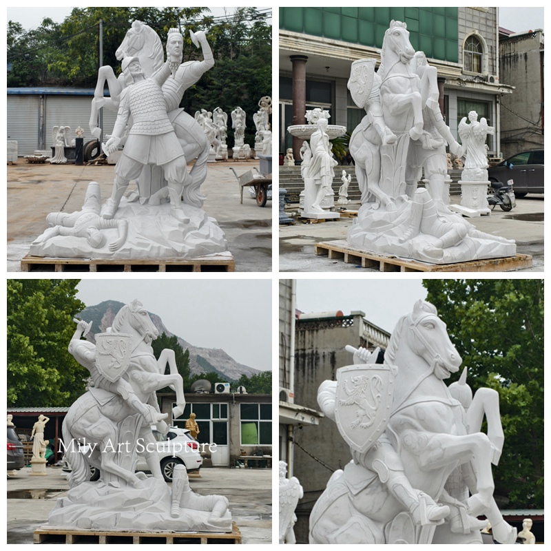 Custom Marble Warrior on Horseback Sculpture Details