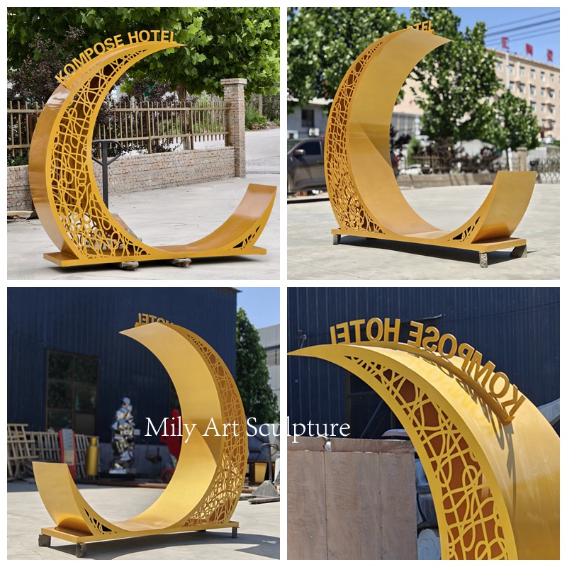 Golden Modern Metal Moon Sculpture Details