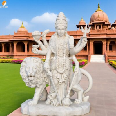 Hand Carved Durga Mata Marble Statue for Temple Decor