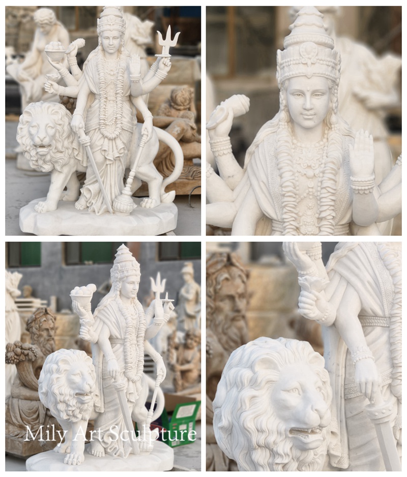 Hand Carved Durga Mata Marble Statue Details