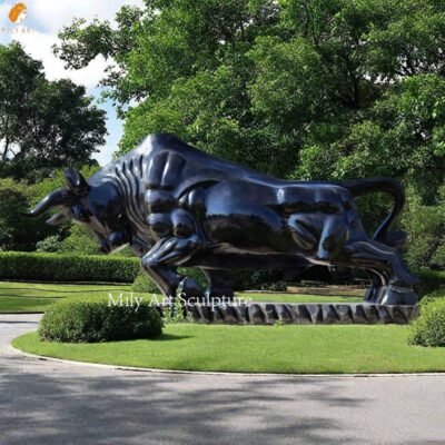Outdoor Garden Decor Polished Black Marble Bull Statue