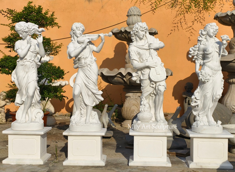 4 Season Estate Carved Marble Statues with Bases
