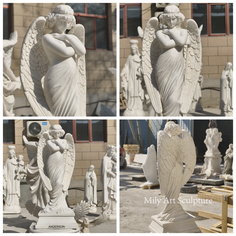 Carved Marble Big Angel Statue Details