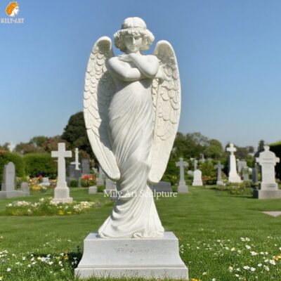 Carved White Marble Big Angel Statue for Graveyard