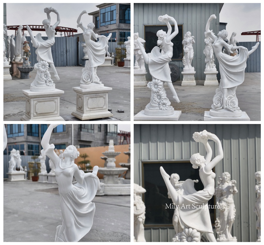 Carved Marble Dancing Girl Statues Details