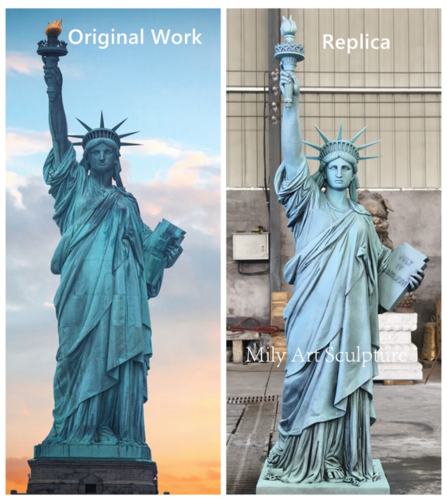 Comparison of the original and replica Bronze Statue of Liberty