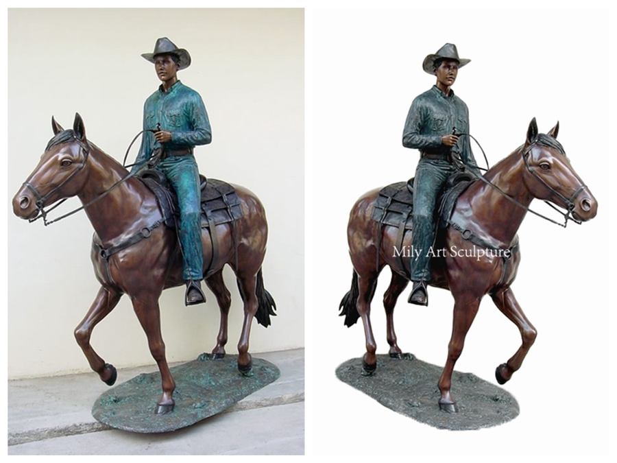 Life Size Bronze Cowboy Horse Statue Details