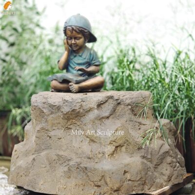 Outdoor Decor Little Boy Sitting Reading His School Book Bronze Sculpture