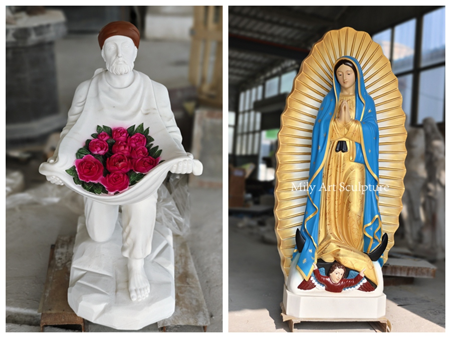 Marble Guadalupe and St. Juan Diego Statue