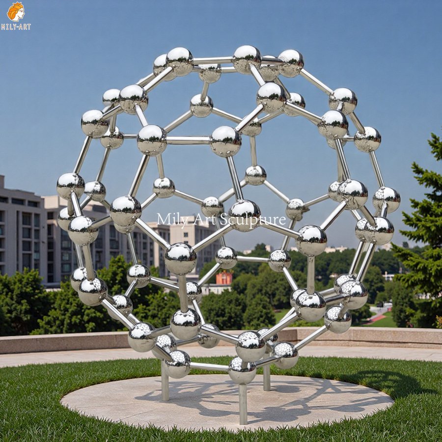 Mirror-Polished Stainless Steel Molecular Sculpture for Outdoor Decor