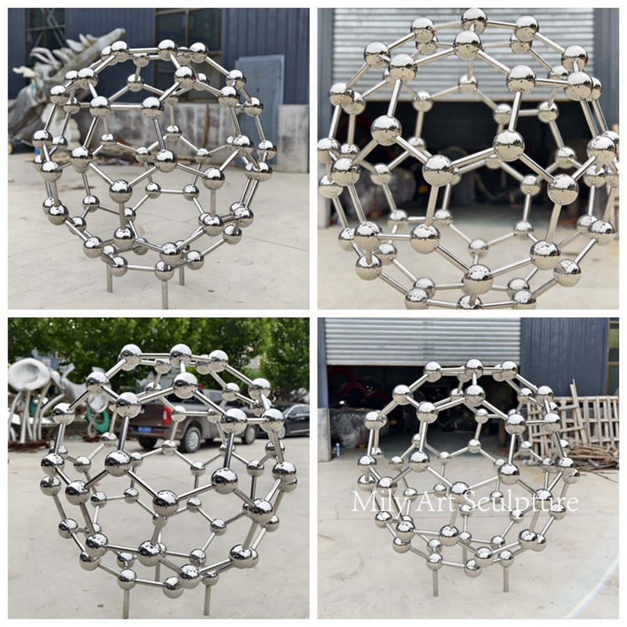 Mirror-Polished Stainless Steel Molecular Structure Sculpture Details