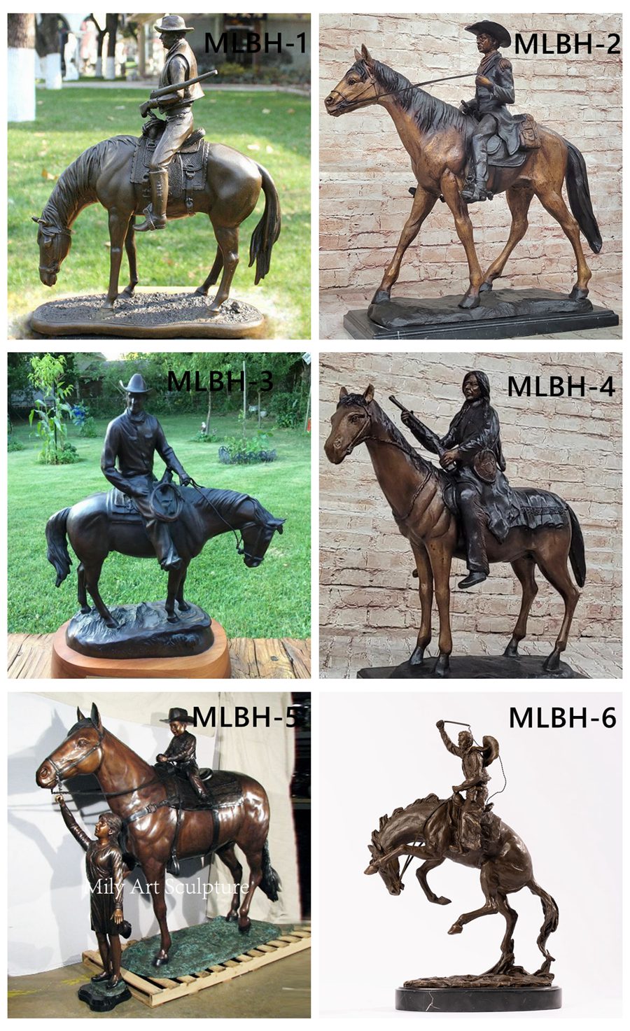 more bronze cowboy horse statues