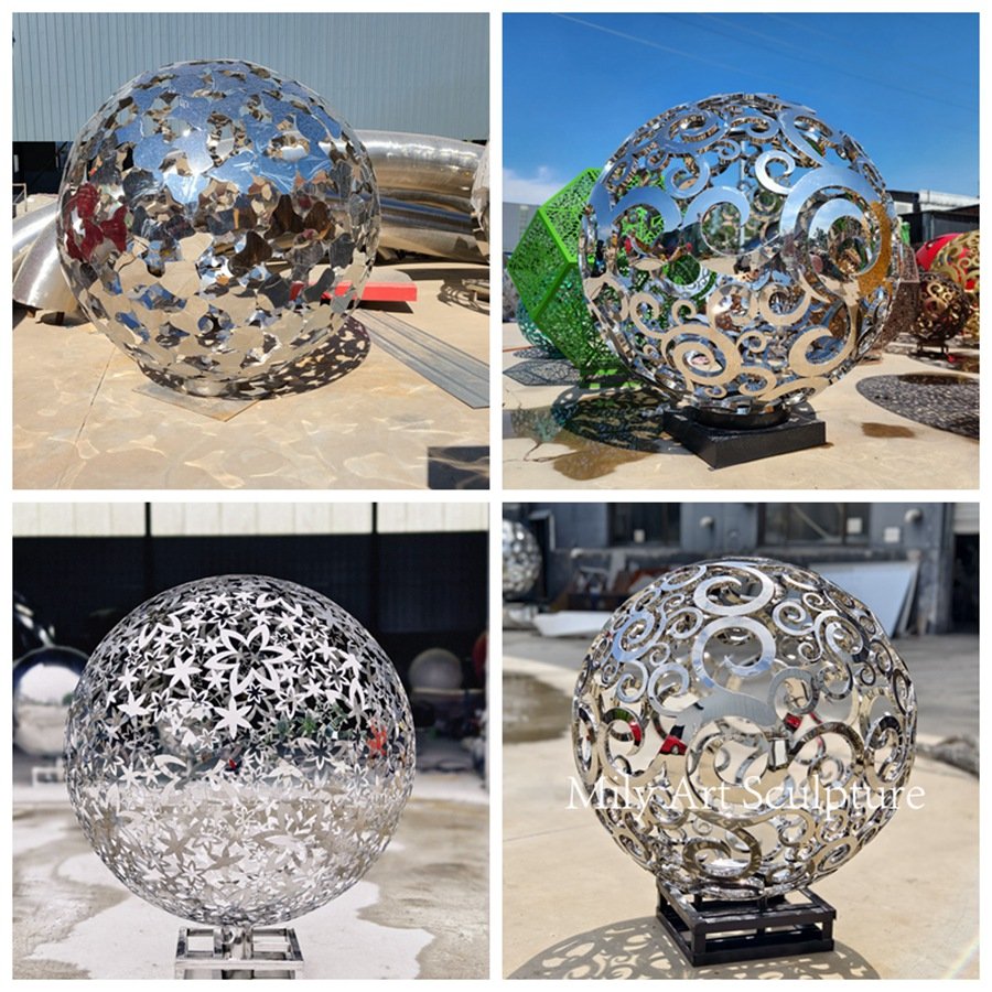 more stainless steel hollow ball sculptures