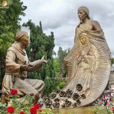 Large Religious Bronze Guadalupe and St. Juan Diego Statue