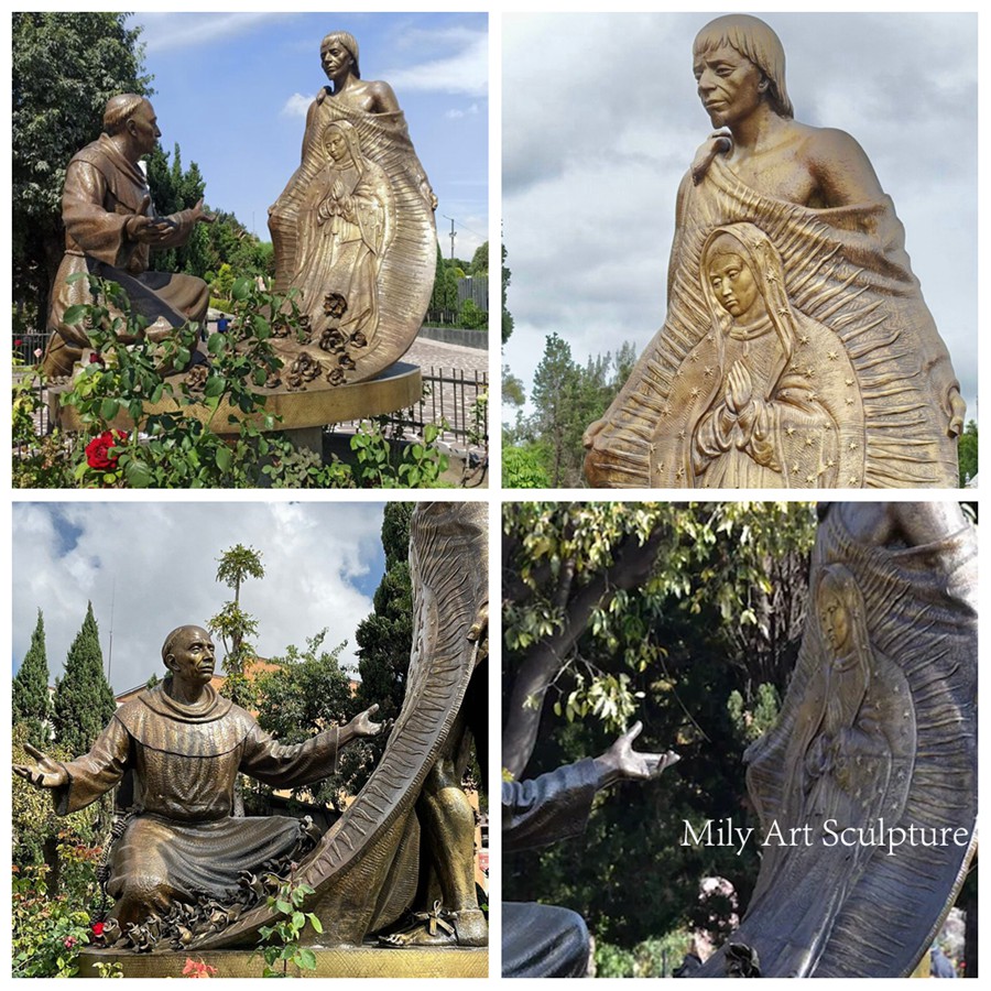 Religious Bronze Guadalupe and St. Juan Diego Statue Details
