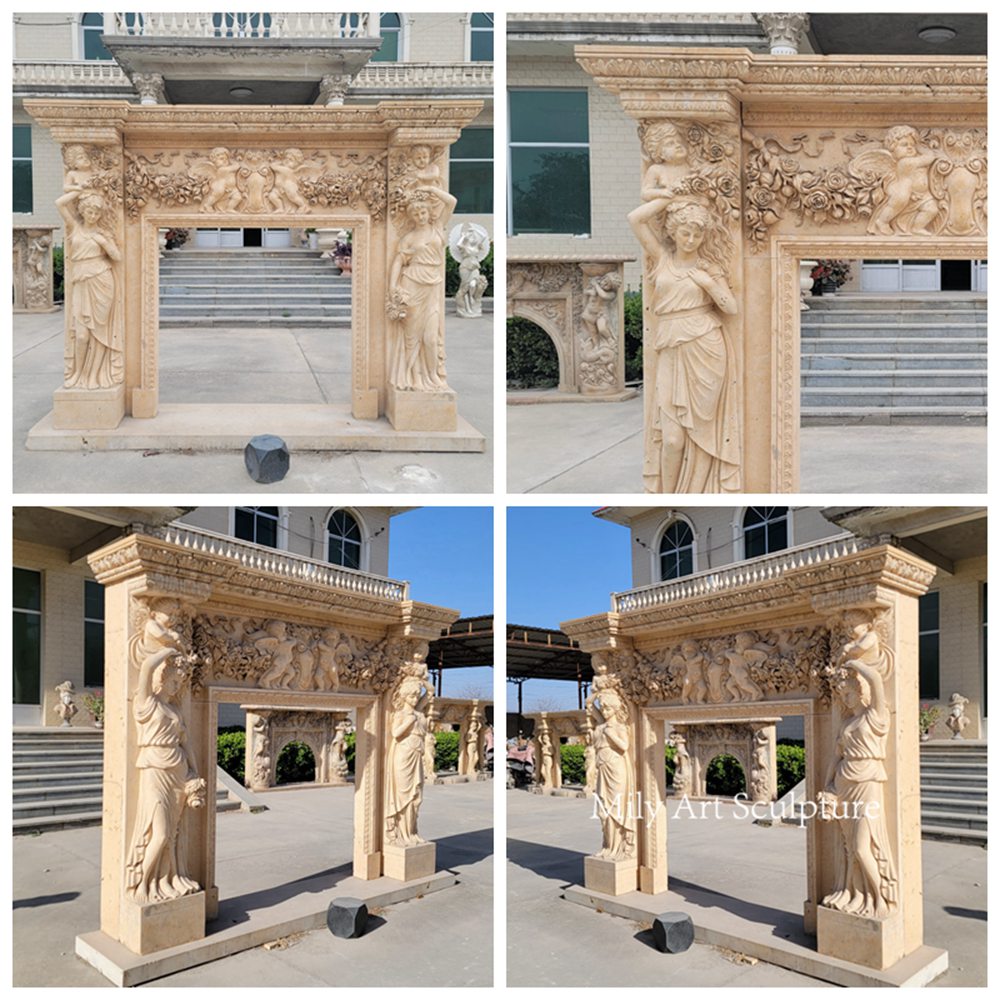 Antique Marble Fireplace Surround with Statues Details