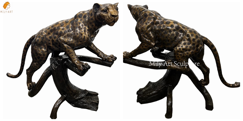 Bronze Jaguar on Branch Statue Details
