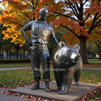Black Bronze Statue of Wojtek The Bear for Park Decor