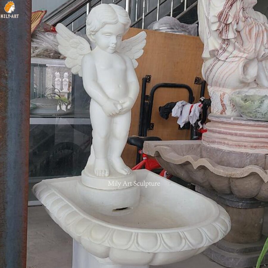 Carved Marble Cherub Peeing Fountain Detail