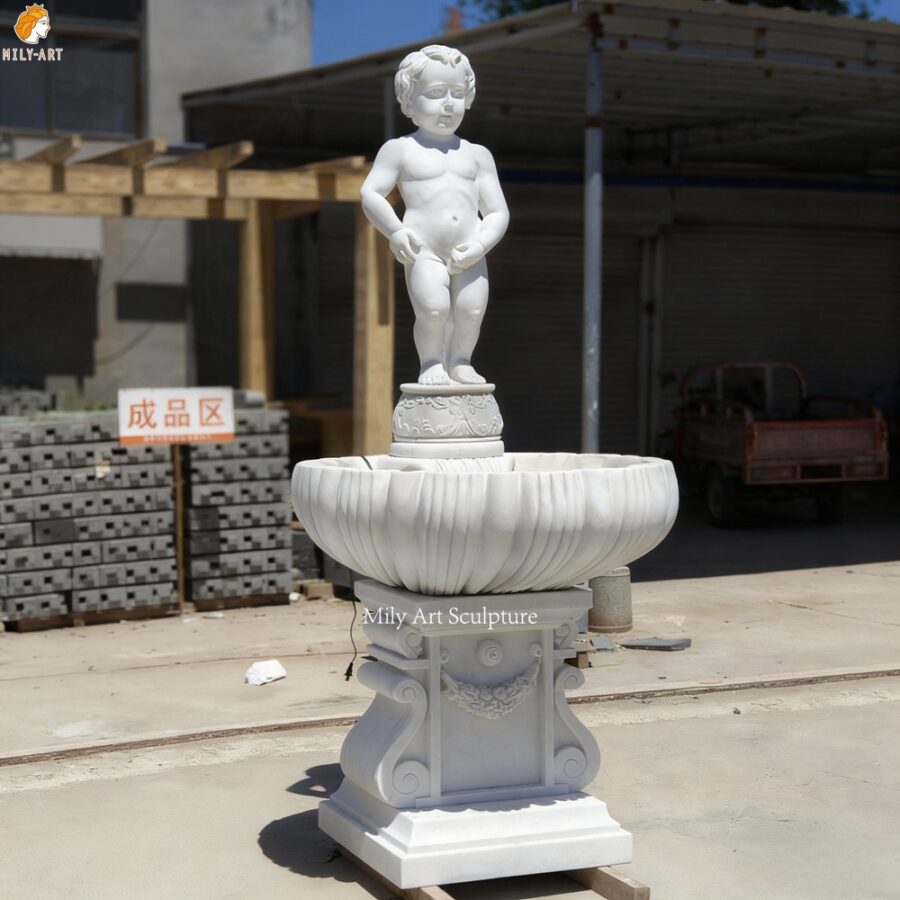 High Quality Carved White Marble Cherub Peeing Fountain