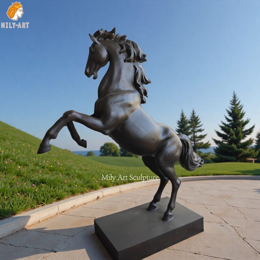 Casting Bronze Rearing Black Horse Statue for Park Decor