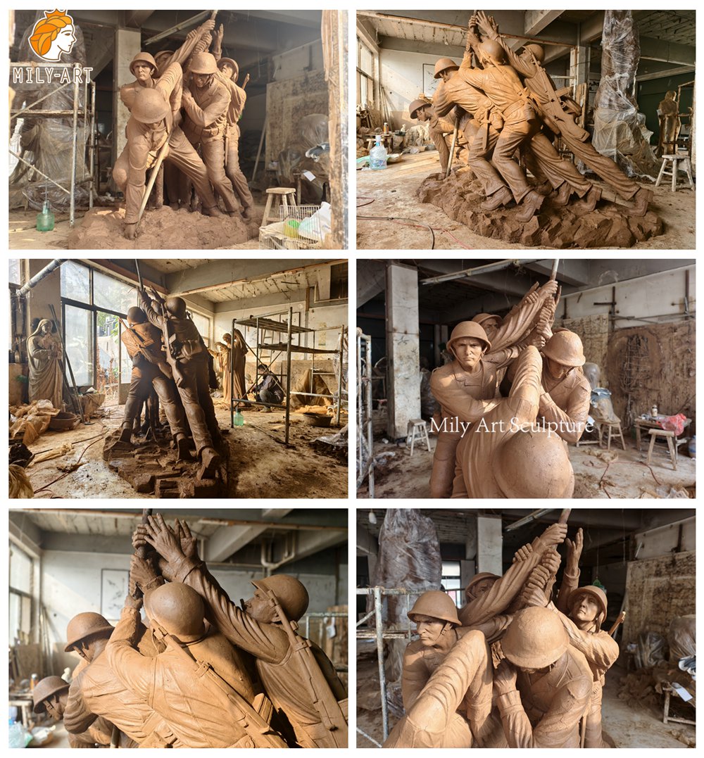 Custom Military Bronze WWII Soldier Statue Clay Model Details