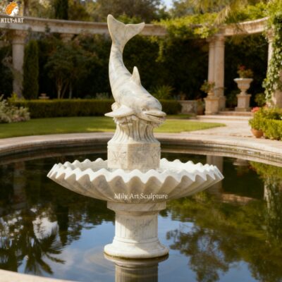 Hand Carved White Dolphin Statue Marble Fountain