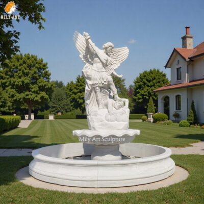 Hand Carved Marble St Michael Fountain for Outdoor Decor