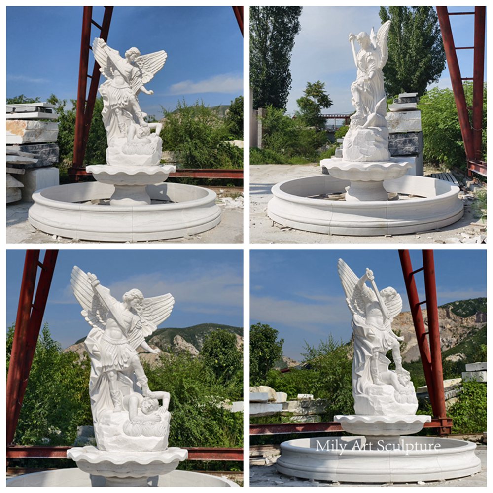 Hand Carved Marble St Michael Fountain Details