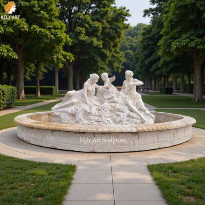 Large Outdoor Garden Beige Marble Figure Fountain