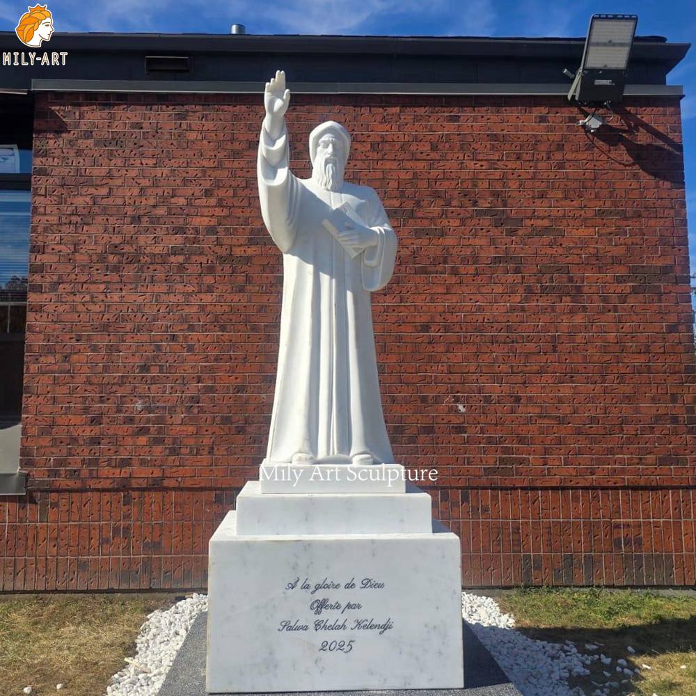 Natural Marble St Charbel Statue for Yard Decor