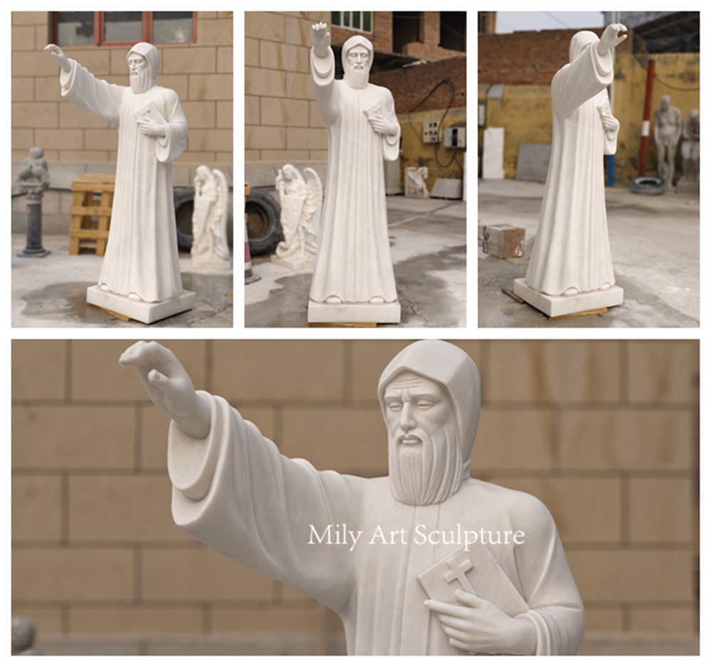 Natural Standing Marble St Charbel Statue Details