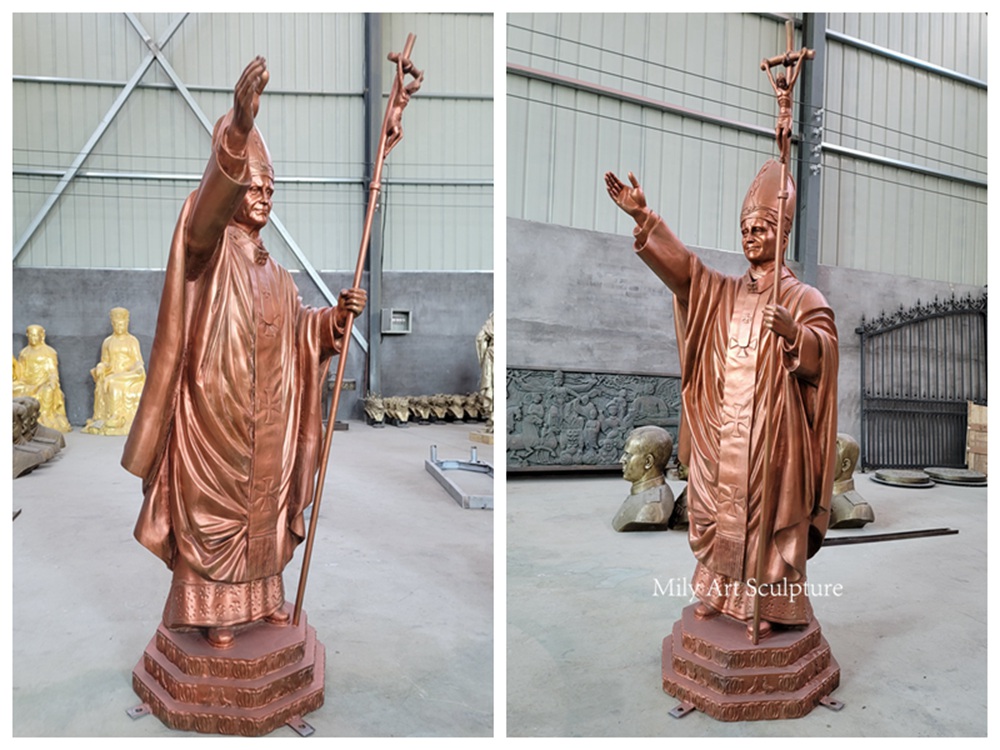 Brown Bronze Saint John Paul II Statue