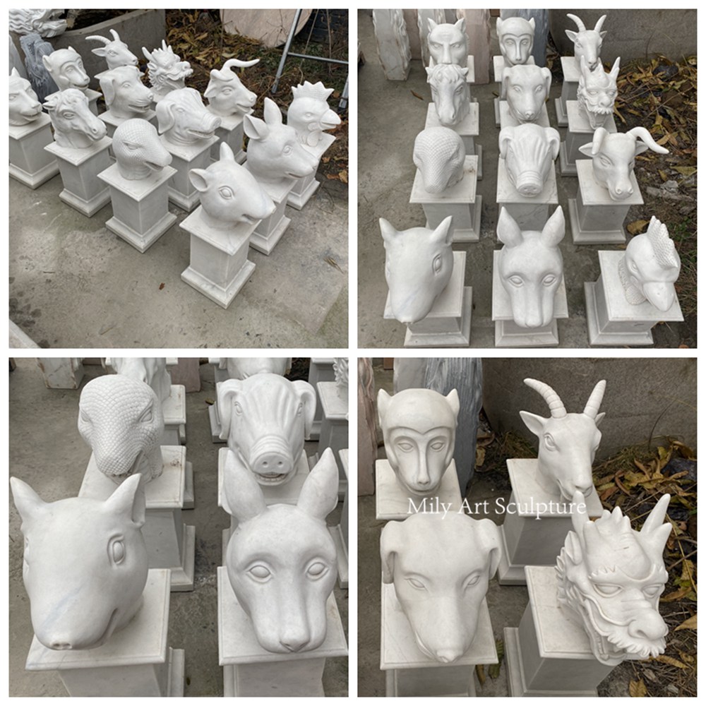 Carved Marble 12 Chinese Zodiac Statues Details