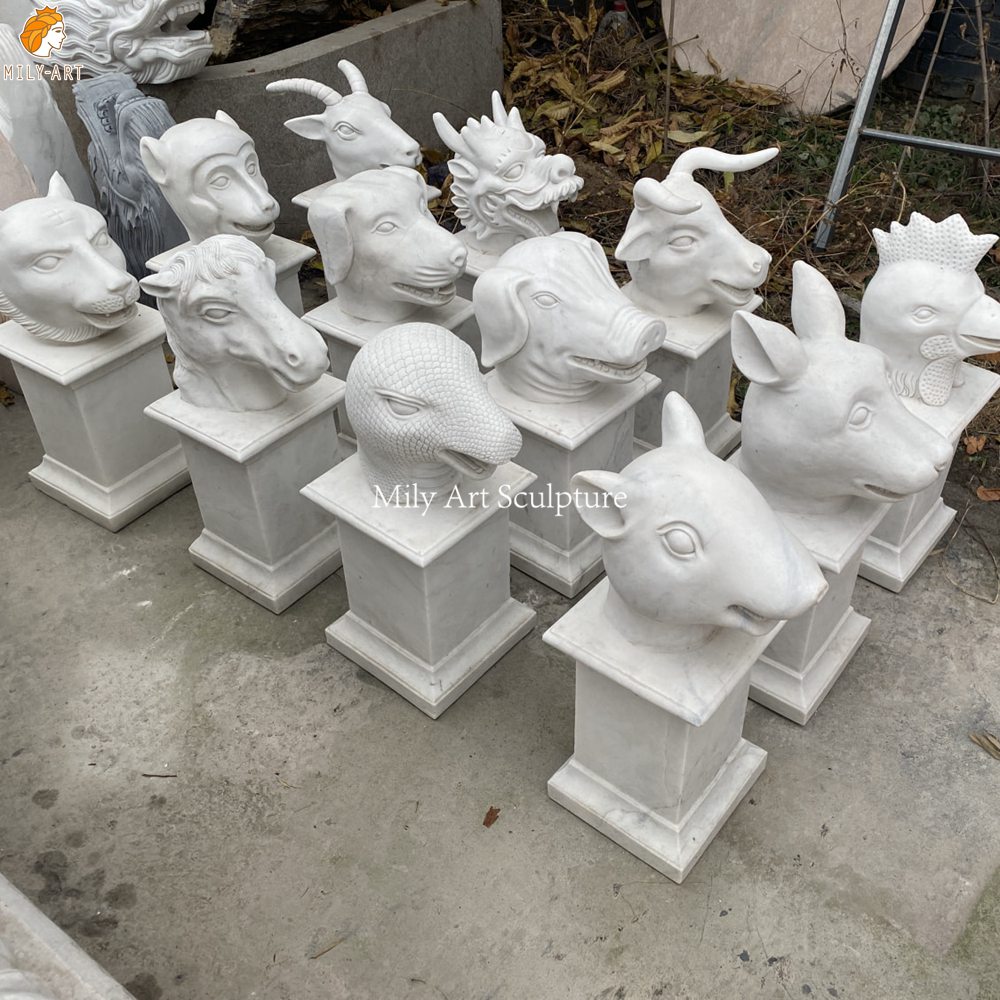 Carved White Marble 12 Chinese Zodiac Statues